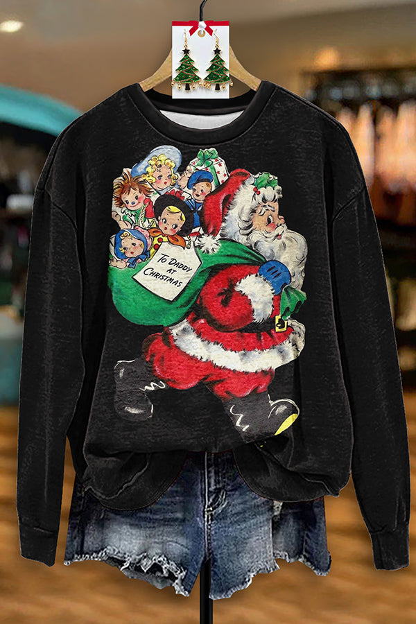 Vintage Santa Claus Print Sweatshirt