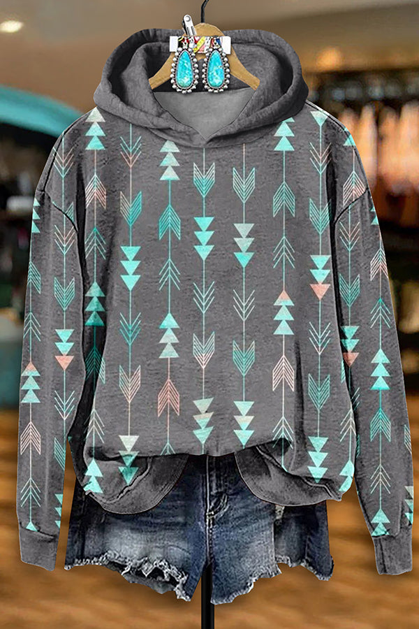 Retro Western Aztec Arrow Print Hoodie