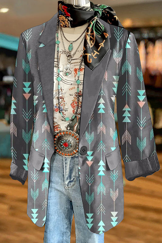 Vintage Western Aztec Arrow Print Blazer