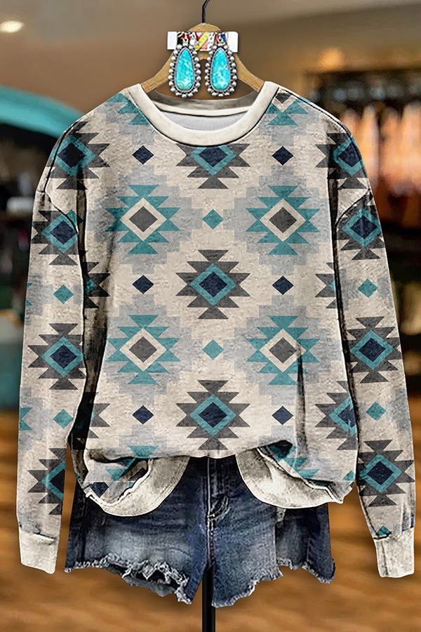 Retro Western Aztec Print Sweatshirt