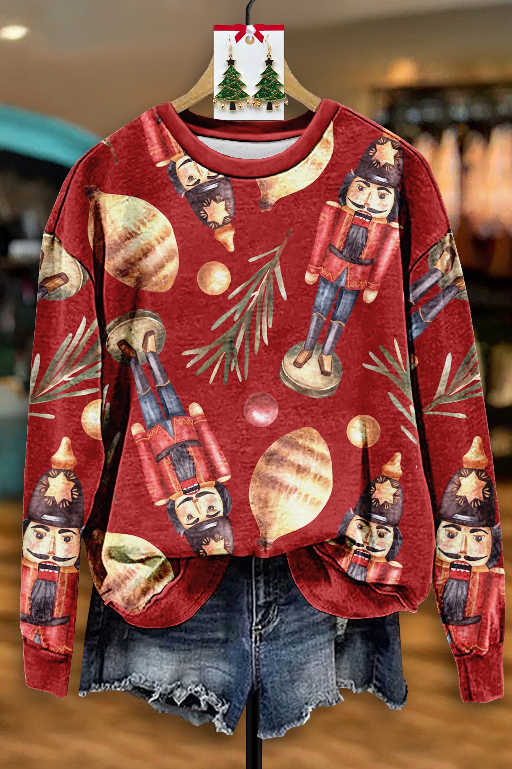 Vintage Christmas Nutcracker Print Sweatshirt