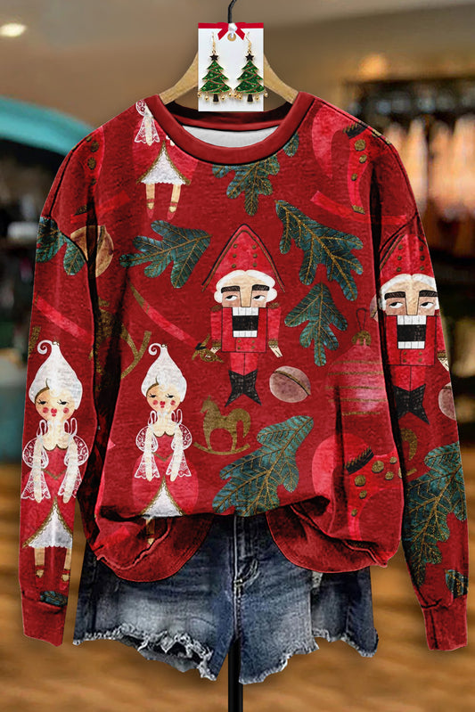 Vintage Christmas Nutcracker Print Sweatshirt