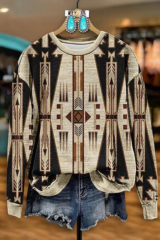 Retro Western Aztec Print Sweatshirt