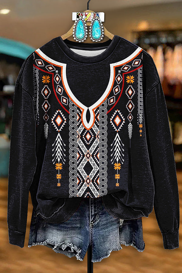 Retro Western Aztec Print Sweatshirt