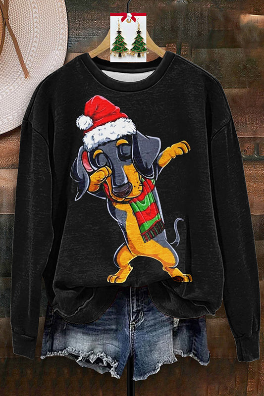 Pretty Dog Christmas Print Sweatshirt