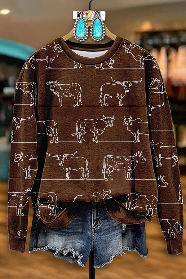 Vintage Western Cow Print Sweatshirt