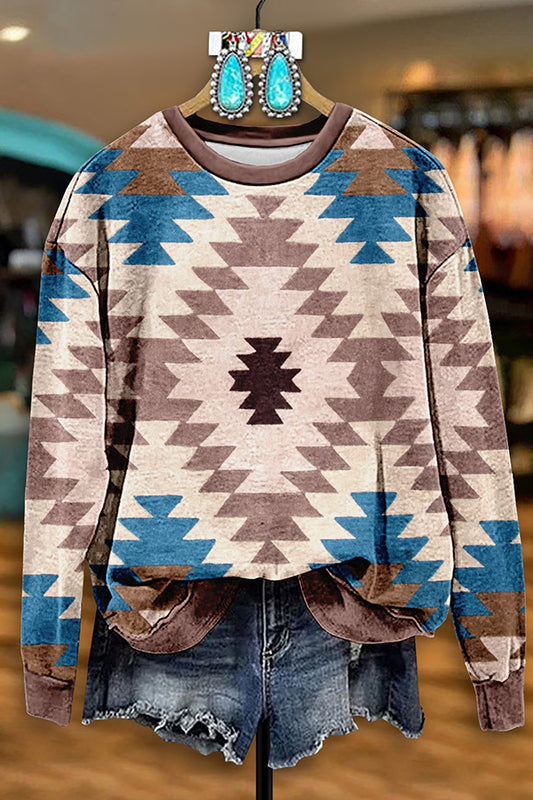 Retro Western Aztec Print Sweatshirt