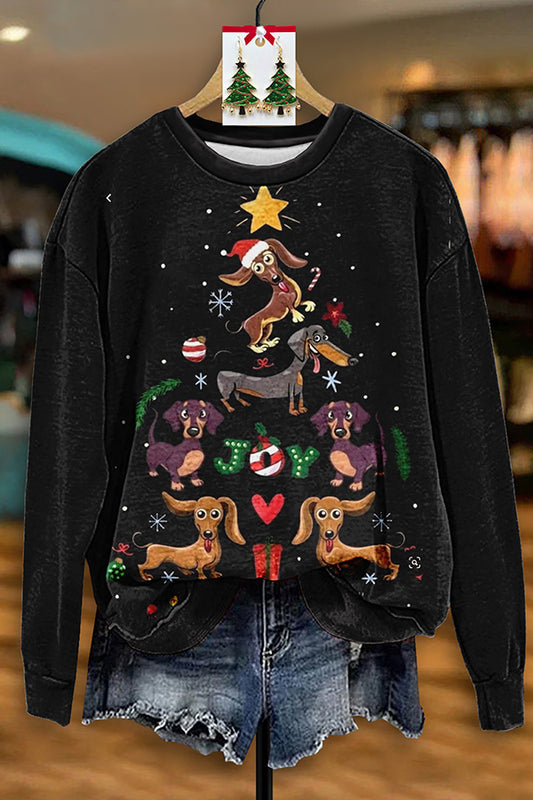 Vintage Christmas Dog Print Sweatshirt