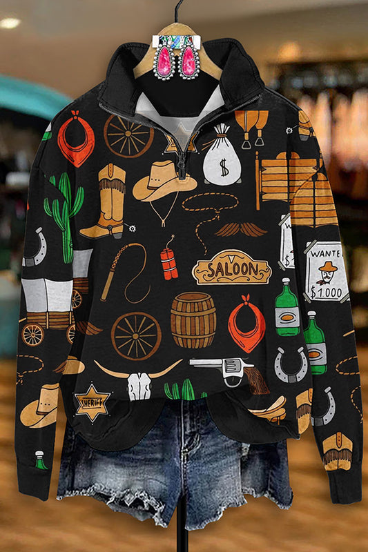 Vintage Western Cowboy Tools Print  Zip-Up Sweatshirt