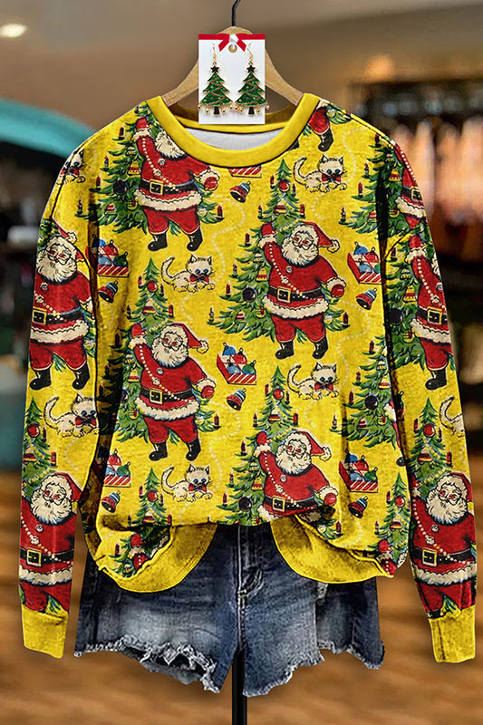 Vintage Santa Claus Print Sweatshirt