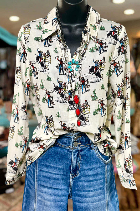 Retro Western Rodeo Button Up Top