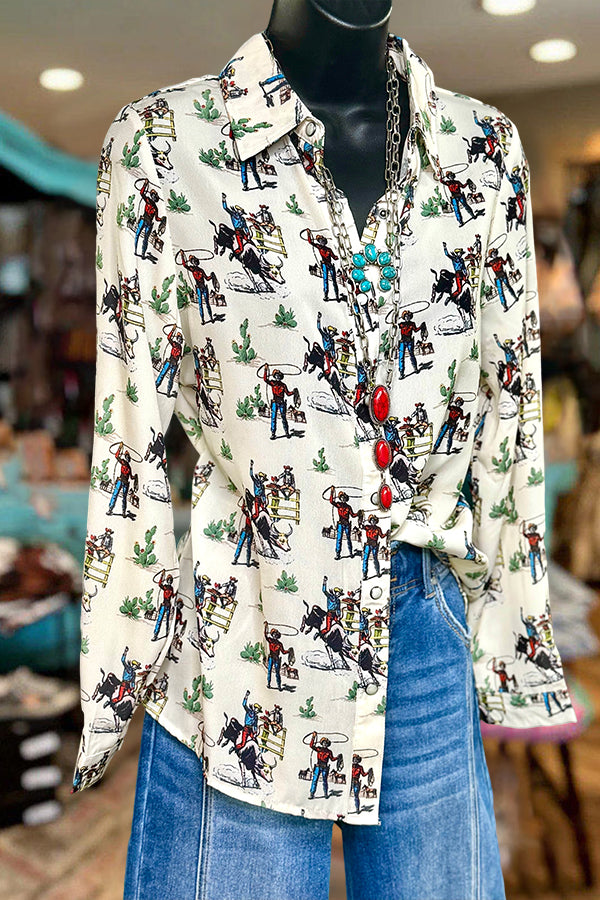 Retro Western Rodeo Button Up Top