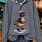 Retro Western Duck Print Zip-Up Sweatshirt