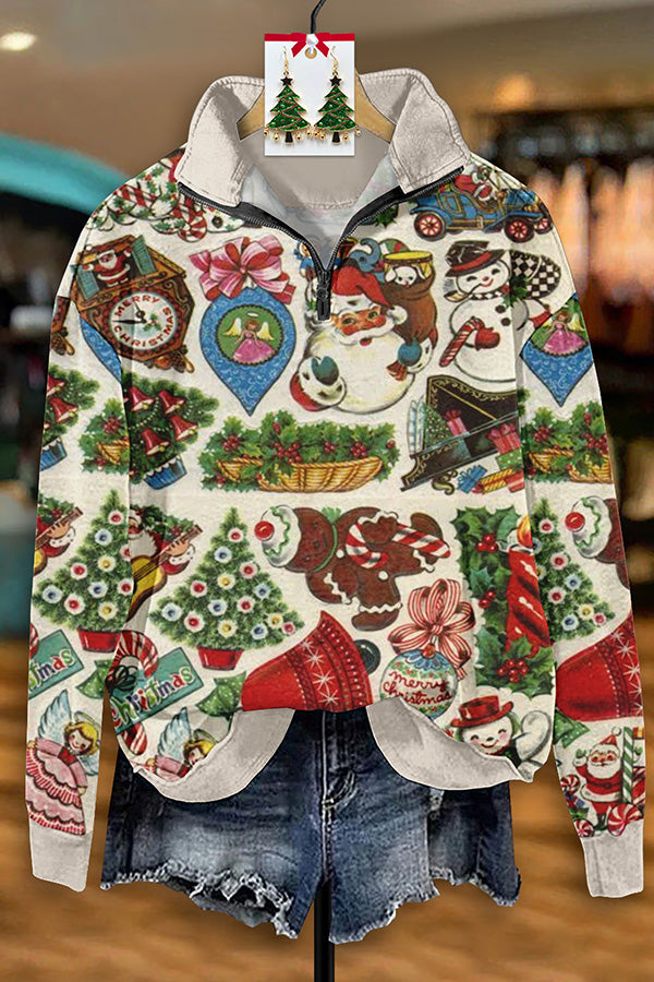 Vintage Christmas Zip-Up Sweatshirt