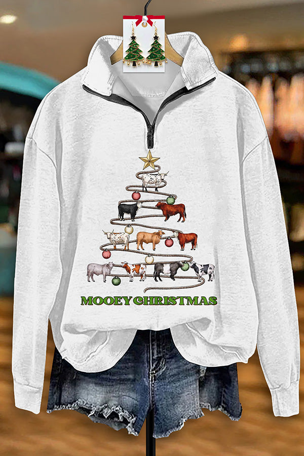 Vintage Western Cow Christmas Zip-Up Sweatshirt