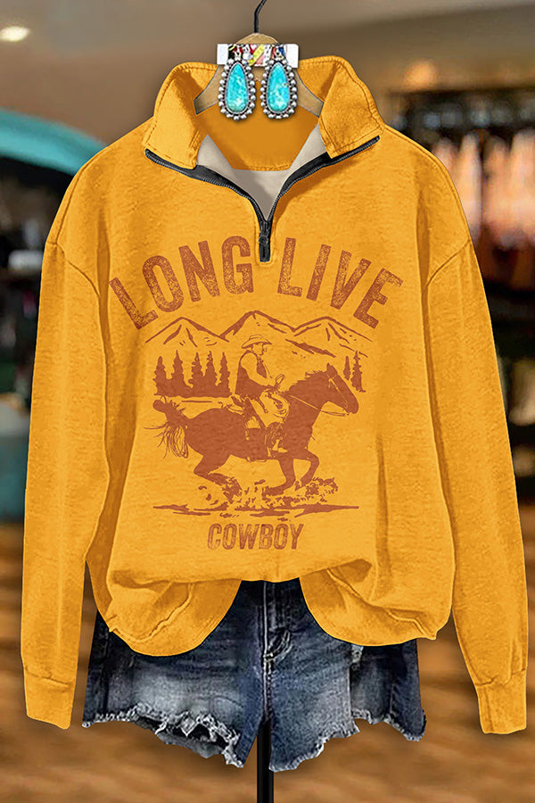 Retro Western Cowboy Zipper Sweatshirt