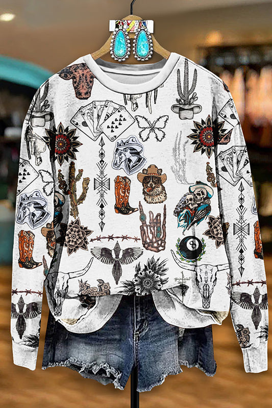 Vintage Western Boots Print Sweatshirt