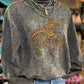 Wild West Bronc Rider Embroidered Mineral Wash Pullover