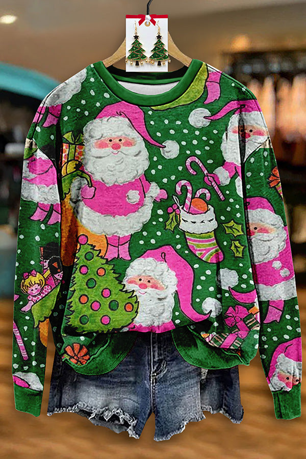 Vintage Santa Claus Print Sweatshirt