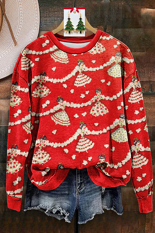 Retro Christmas Print Sweatshirt