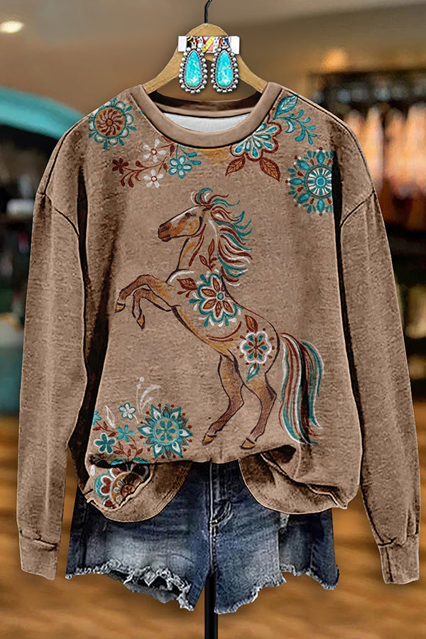 Vintage Western Horse Print Sweatshirt