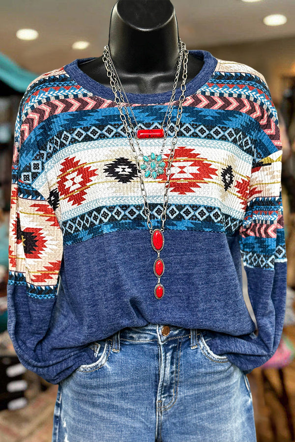 Retro Western Aztec Print Sweatshirt