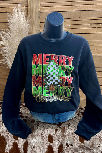 Merry Merry Sequin Patch Printing Sweatshirt