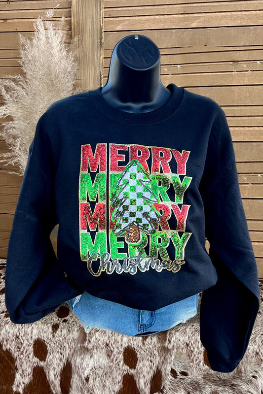 Merry Merry Sequin Patch Printing Sweatshirt