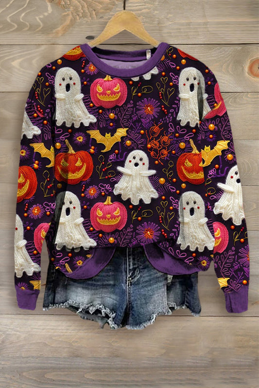 Unique Halloween Boos Print Sweatshirt