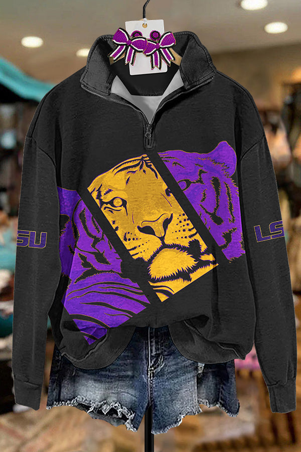 Lsu Tigers Contrast Zipper Sweatshirt