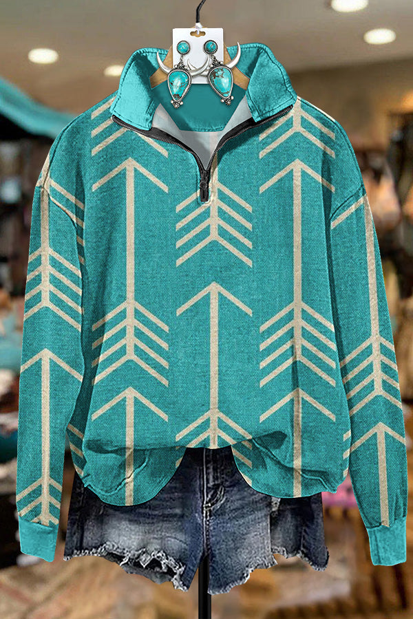 Turquoise Arrow Zip Sweatshirt