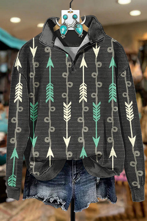 Contrast Arrow Print Zip Sweatshirt