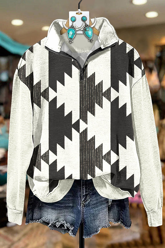 Geometric Print Zipper Sweatshirt