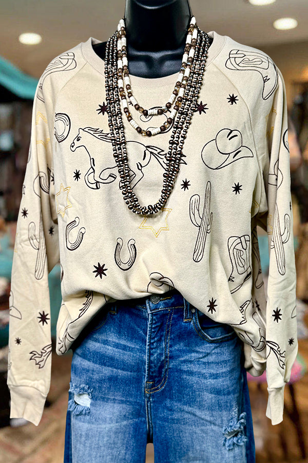 Casual Western Print Sweatshirt