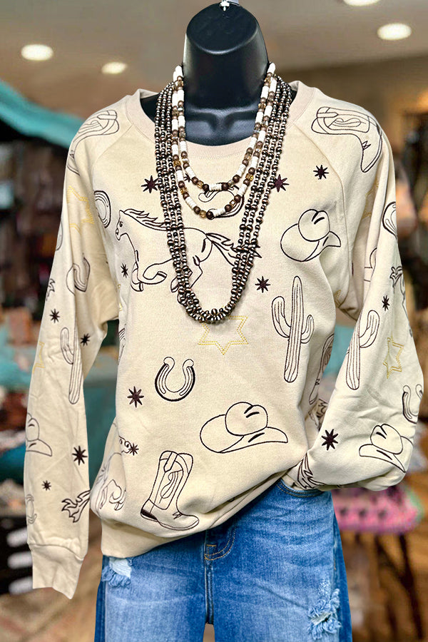 Casual Western Print Sweatshirt