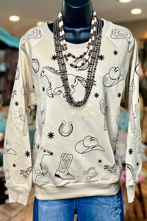 Casual Western Print Sweatshirt