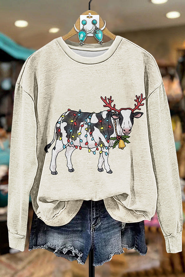 Christmas Cow Print Sweatshirt