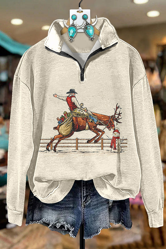 Cowgirl Santa Snowman Zipper Sweatshirt