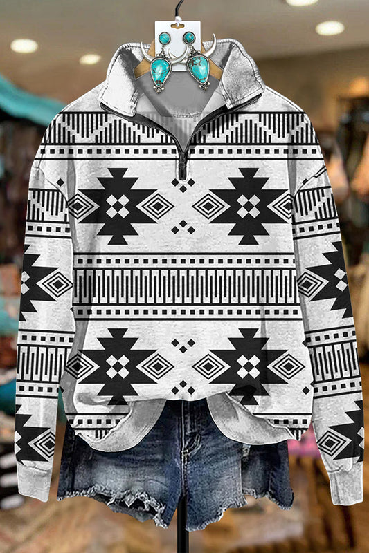 Classic Aztec Printed Zipper Sweatshirt