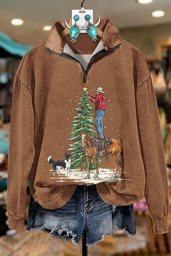 Christmas Cowdad Zipper Sweatshirt