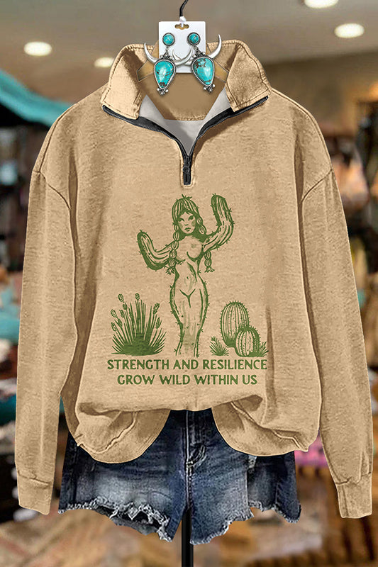 Western Cactus Cowgirl Zipper Sweatshirt