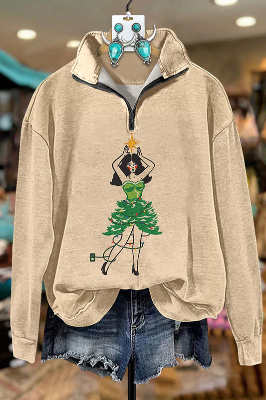 Cowgirl Christmas Tree Zipper Sweatshirt