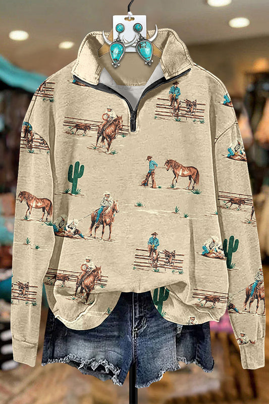 Western Ranch Cactus Zip Sweatshirt