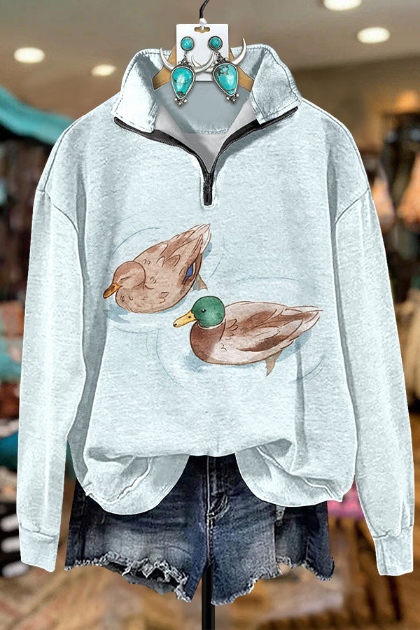 Duck Print Zipper Sweatshirt