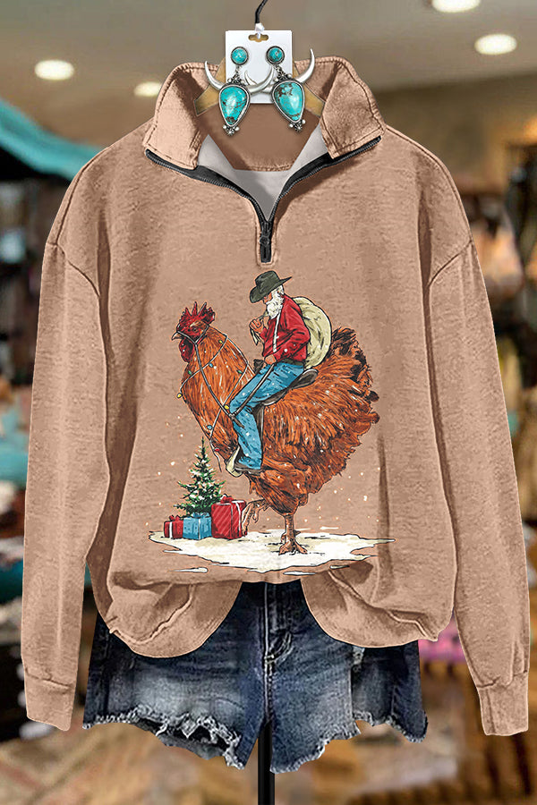 Cowboy Christmas Hen Zipper Sweatshirt