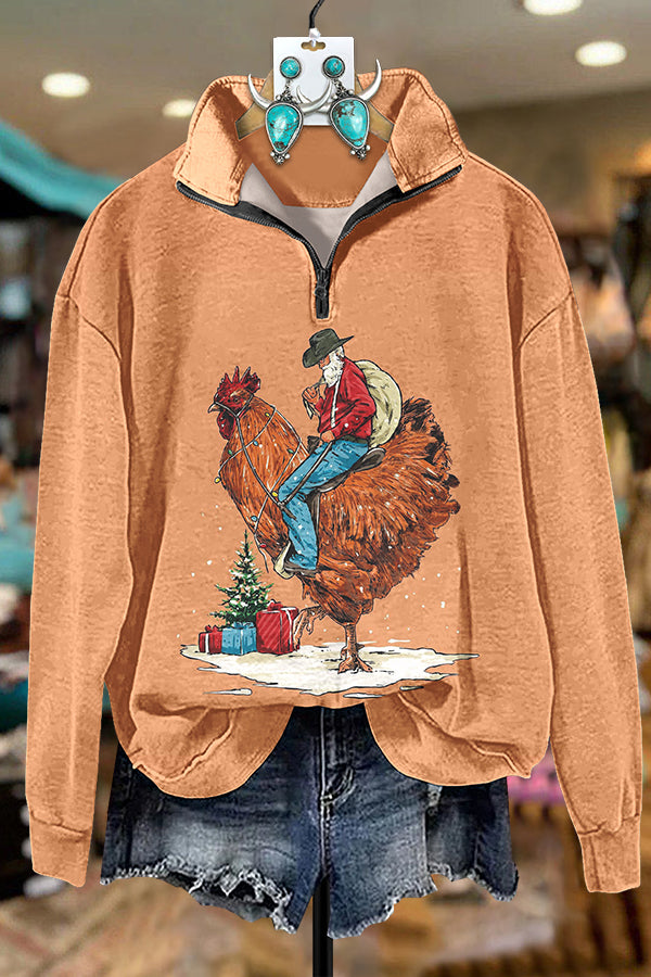 Cowboy Christmas Hen Zipper Sweatshirt