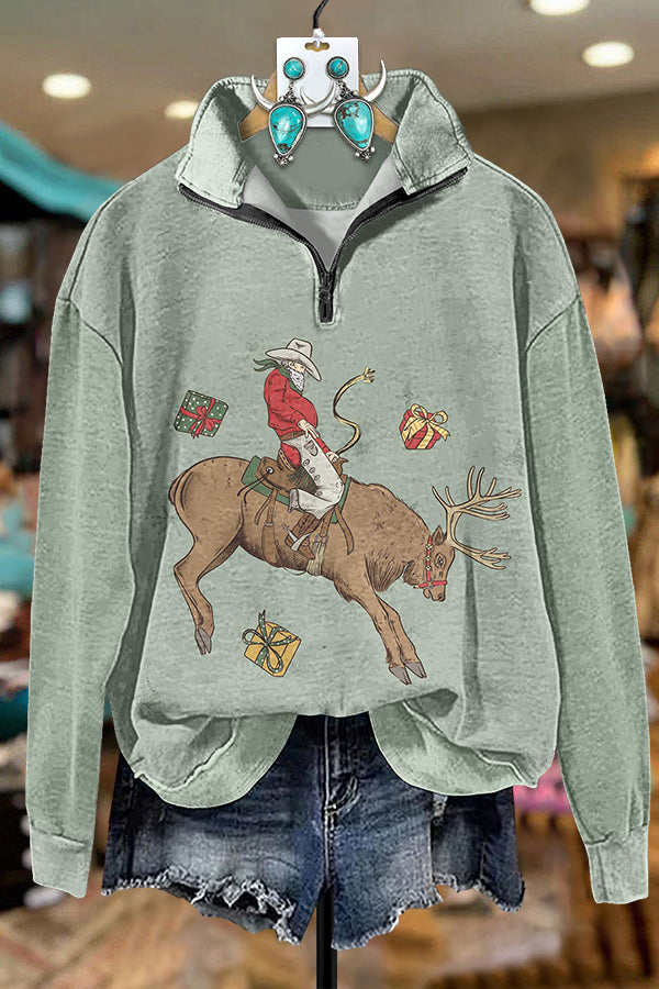 Santa Claus Elk Zipper Sweatshirt