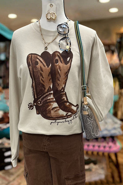 Retro Western Boot Print Sweatshirt