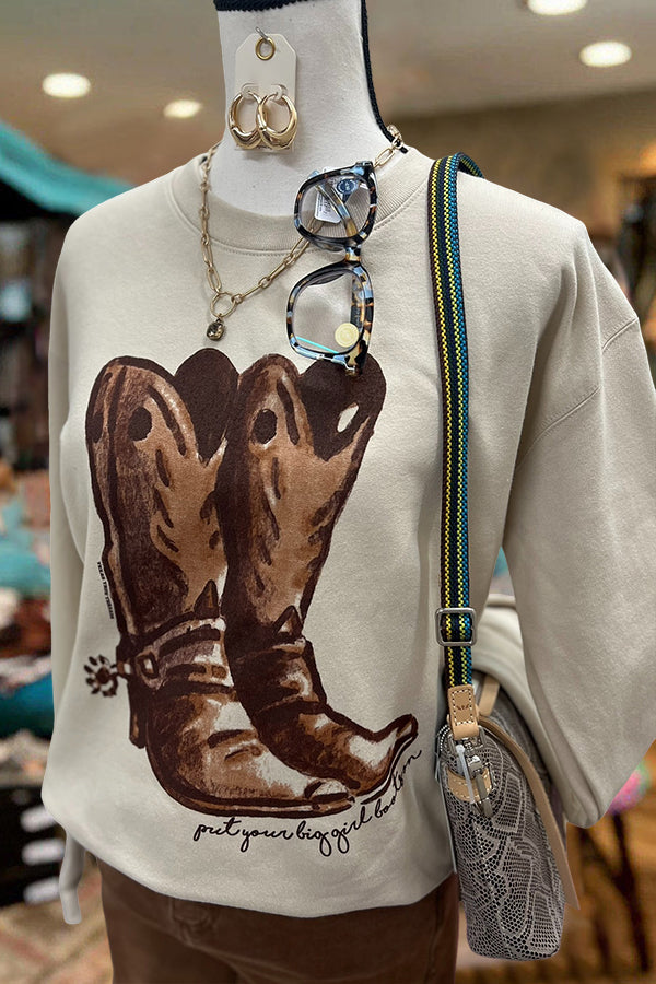 Retro Western Boot Print Sweatshirt