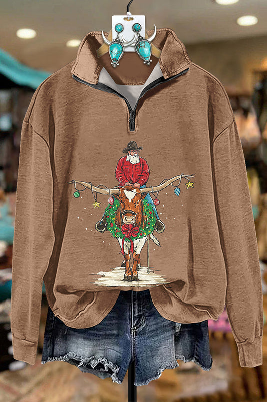 Cowboy Longhorn Christmas Zipper Sweatshirt